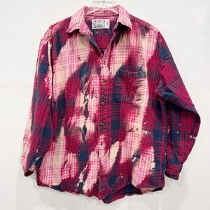 Franklin Flannels Upcycled Plaid Long Sleeve Button Down Shirt Tie-Fye Distress